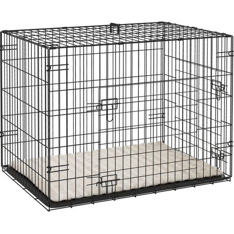 CHICFURN Jaula plegable para perros 75 x 48,5 x 53 cm de metal negro con 2 puertas y cojín (1/5)
