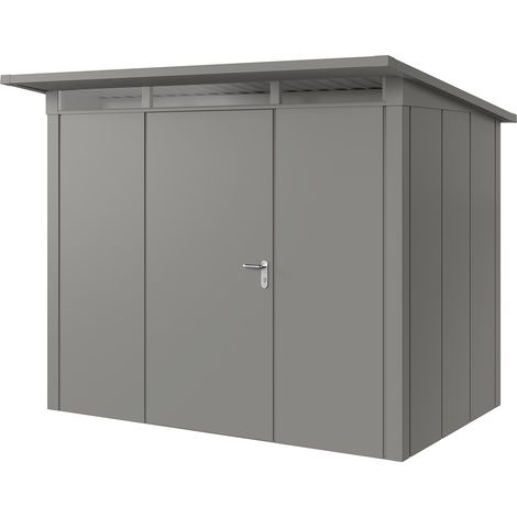 Hörmann Metall-Gerätehaus "Juno" mit Pultdach, JPD8 - Design, 262 x 166 cm (B x T), graualuminium, 1-flüglige Tür, Anschlag links (1/5)