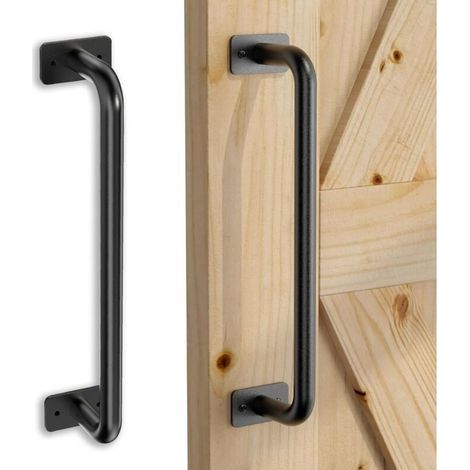 Poignée de porte coulissante rétro en fer noir 28.5cm – Résistante pour portes de grange – Installation facile avec matériel inclus (1/4)