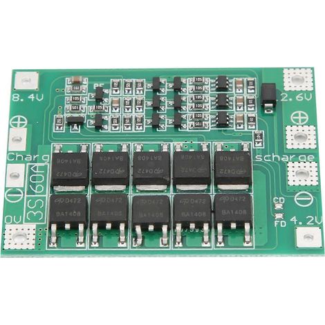 Lithium-Batterie-Schutzplatine mit 3 seriellen Anschlüssen, 60-A-Li-Ionen-Ladegerät, verbesserte Version, 12,6 V DC