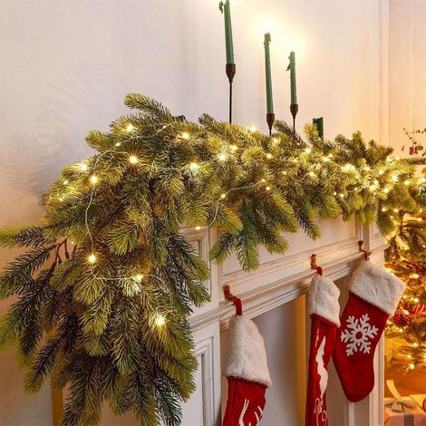 Guirlande De Noël - Vigne En Plastique Résistant - Structure Dense Réaliste - Pour Cheminée Clôture Balcon Porte - 200 cm - Vert (1/5)