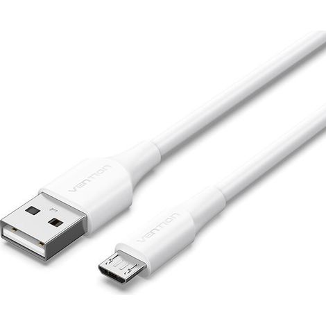 Cable USB 2.0 Vention CTIWH/ USB Macho - MicroUSB Macho/ Hasta 60W/ 480Mbps/ 2m/ Blanco (1/2)
