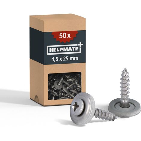 Vis de ferblantier en acier inoxydable A2 4,5x25 mm 50 pièces PZ2 DIN 7995 tête bombée avec rondelle plate et joint EPDM (1/5)