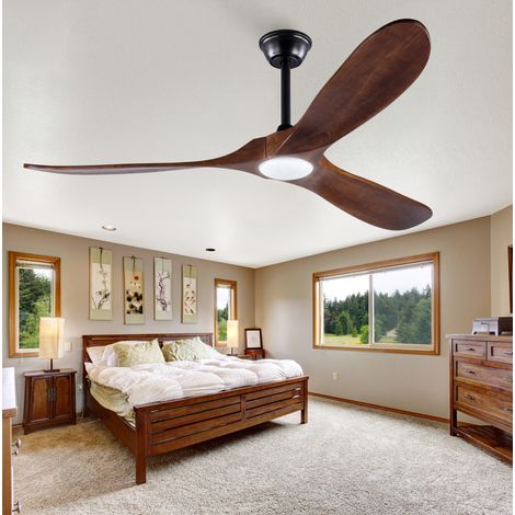 Ventilatore da soffitto LED 152 cm 3 pale reversibile con telecomando noce e nero OKWISH (1/5)