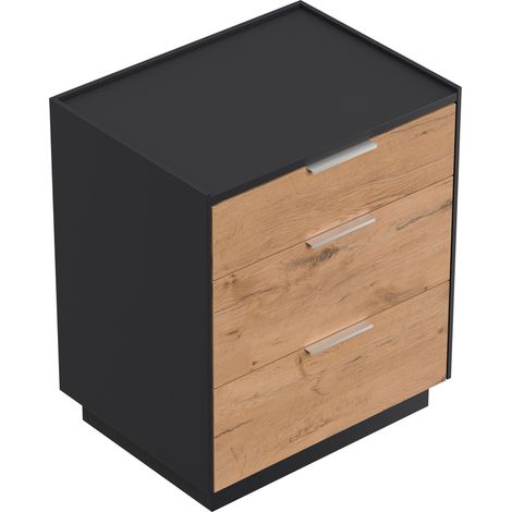 Design Nachttisch Kommode Tamilis 60cm, 3 Softeinzüge Oak für Boxspringbett (1/5)