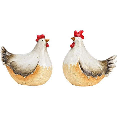 Deux décoration de jardin coq & poule en céramique