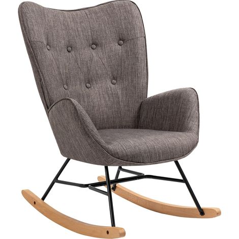 Fauteuil à Bascule Allaitement Rocking Chair Scandinave Chaise Loisir Revêtement en Tissu avec Pieds en Bois Massif pour Salon, Chambre, Le balcon, Gris Foncé (1/5)