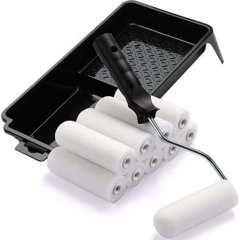 Schaumstoff-Farbroller-Set, 11 cm, 10-teilig, mit Tropfschutzschale für die Innenrenovierung
