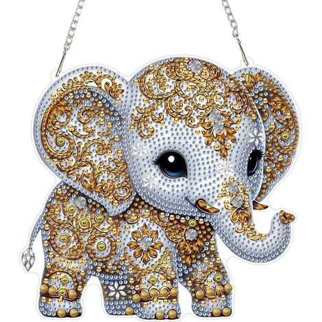 Diamond Painting Anhänger Set Elefant mit Kette für Fenster & Garten