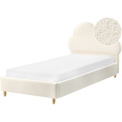 Cama con somier moderna tapizado de bouclé infantil somier de láminas blanco crema 90 x 200 cm Bellevue