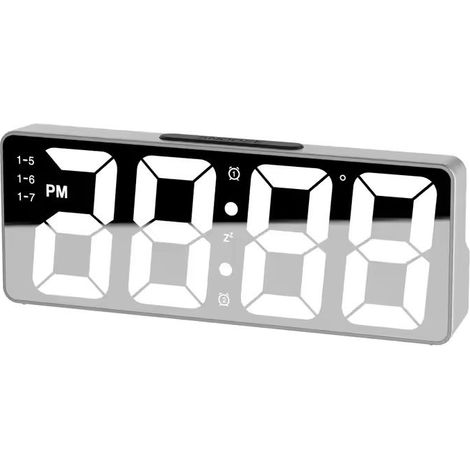 Réveil miroir LED minimaliste, température calendrier 24h, batterie boîtier plastique, plusieurs coloris chambre bureau (1/5)