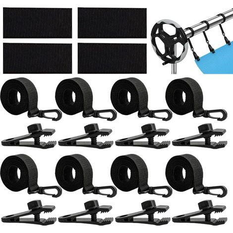 Lot De 8 Sangles De Maintien Et Pinces Pour Enrouleur Bâches Piscine, Accessoires Enrouleur De Couverture Solaire, Fixation Pour Bâche Solaire De Piscine, Sangles De Couverture Solair Pour Couvertur D (1/5)