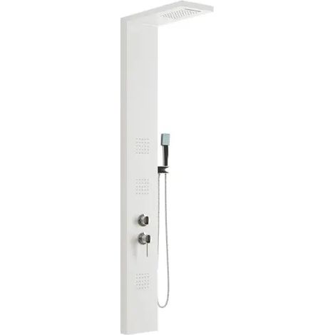 Colonna pannello doccia in acciaio inox bianco lucido con doccetta,flessibile e getti orizzontali massagge modello sirio bianco lucido AMBRA WATER