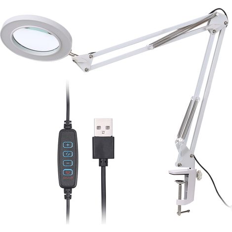 Loupe Grossissante avec 64 LED et Pince Lampe à Clip 8X Grossissement 10 Niveaux Luminosité Réglable 3 Températures Couleur Lampe de Bureau USB Pliable Branche Flexible Orientable pour Impression Méca (1/2)