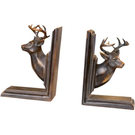 Lot de 2 serre-livres en forme de tête de cerf, sculptures animales pour bibliothèque de salon (1/3)