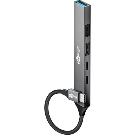 Hub USB Slim a 5 porte, da USB-C™ a USB-C™/USB-A, 5 Gbit/s, spina USB-C™ (USB 3.2)  1x presa USB-C™ (USB 2.0), 1x presa USB-C™ (PD), 1x presa USB-A (USB 3.2), 2x prese USB 2.0.
