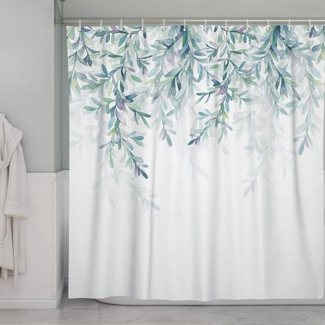Filiyano-rideau de douche à feuilles vertes, salle de bain, nature, plante printanière, branche blanche (1/5)