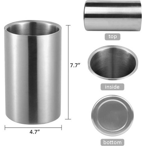 Drei dickwandige, isolierte, doppelwandige Eisbehälter aus silbernem Edelstahl, Eiswürfelbehälter, geradwandige Weinfässer für Bars.