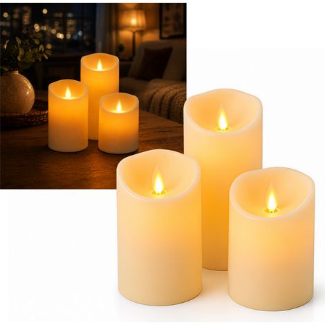 Wolketon Candele LED, set di 3 candele decorative senza fiamma con telecomando a 10 tasti, effetto fiamma LED tremolante, bianco (1/5)