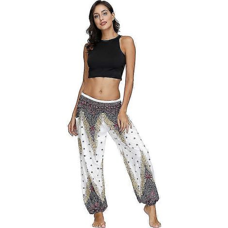 Damen-Haremshosen, hochgeschnittene Yogahosen im Boho-Stil mit Taschen (1/5)