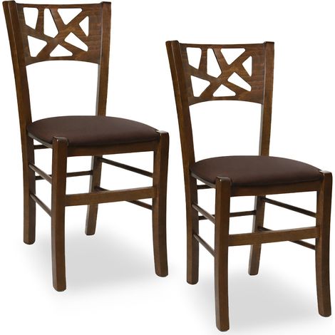 Sedie sala pranzo Sissy in legno noce scuro seduta imbottita marrone set da 2