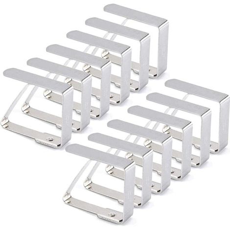 RHG Pince Nappe Inoxydable, 12 Pièces Clips Anti-Glissant pour Nappe, Ajustables pour Cuisine, Bureau, Pique-Nique