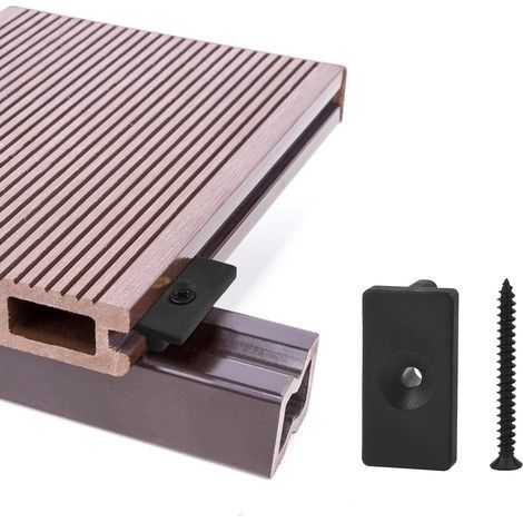 Clips de terrasse composites - Lot de 100 pièces, attaches cachées de 6 mm, fixations en plastique pour planches avec vis noires, fixations en T pour terrasse composite (1/5)