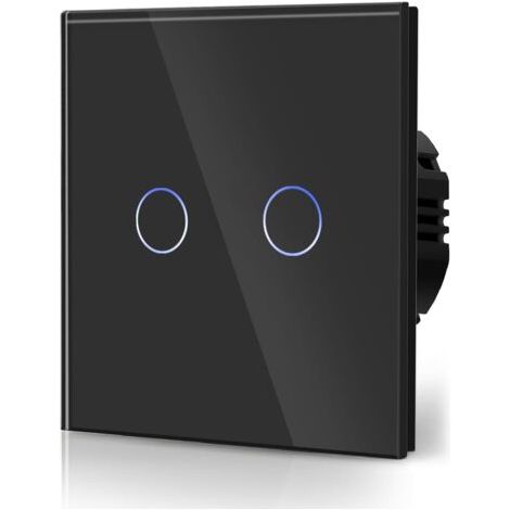 Interrupteur tactile standard, compatible avec éclairage LED, écran tactile en verre, 110-240 V, plaque en cristal trempé rétroéclairée, 2 boutons, 2 positions (1/5)