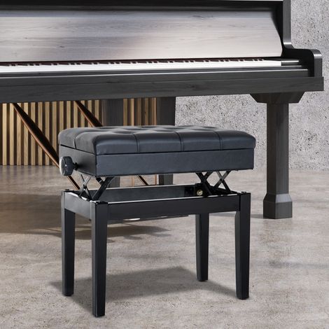 Banc de piano avec rangement, hauteur réglable 48-58 cm, revêtement PU noir HAVRYA (1/5)