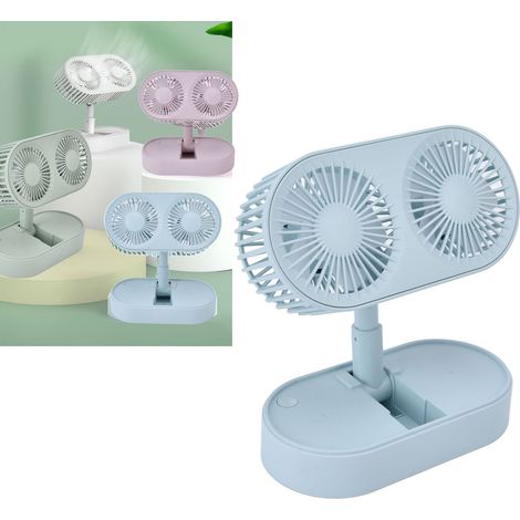 Ventilateur à double hélice et double moteur pour une ventilation rapide et puissante et un confort optimal cet été sur votre bureau. (Double hélice bleue) (1/5)