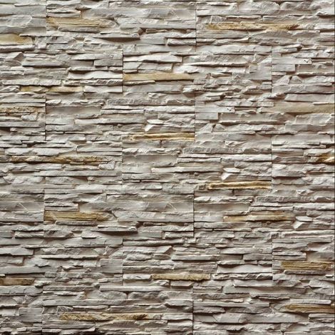 Decoon – Plaquette de parement imitation pierre beige plâtre 0.53 m² – Dimensions 37x12 cm – Épaisseur 1.5-2 cm – Pose murale intérieure facile (1/2)