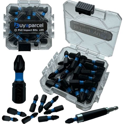 BAP 25 PC Impact Torsion PZ2 Pozi 2 Screwdriver Drill Bits 25mm + Bit Holder (1/5)