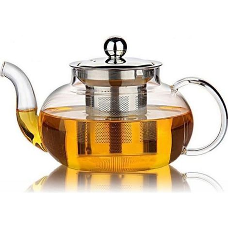 Théière En Verre - 800 ml - Infuseur Acier Inoxydable - Compatible Plaque Chauffante - 1 Pièce (1/2)