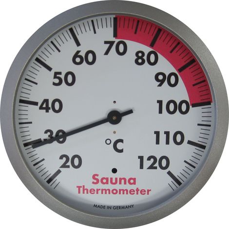 TFA Dostmann Termometro analogico per sauna, 40.1053.50, misurazione della temperatura nella zona sauna, resistente al calore, colore: argento/bianco, diametro 120 cm