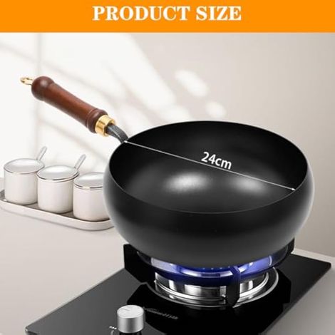Poêle en fer non revêtue forgée, poêle en fer, marmite en fer forgé à la main avec fonction de stockage de la chaleur, poêle antiadhésive, grande casserole pour cuisinière à gaz et à (1/4)