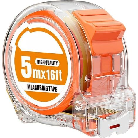 Mètre ruban robuste en acier transparent de 5 m avec échelle métrique/impériale, boîtier en polycarbonate résistant aux chocs et poussoir pour bricolage (10 x 25 mm) (1/5)