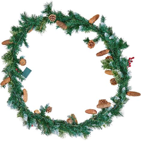 Guirlande de Noël 2750mm avec guirlande lumineuse, feuillage artificiel réaliste avec grappes de baies, aiguilles de pin et pommes de pin. Décoration pour manteau ou cheminée. (1/5)