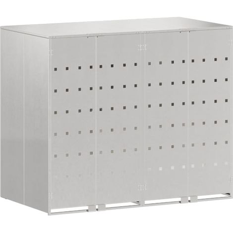 Rangement de poubelle à roulettes pour 3 poubelles Argent