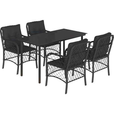 Maison Exclusive - Set da Pranzo da Giardino 5 pz Nero con Cuscini in Polyrattan (1/5)