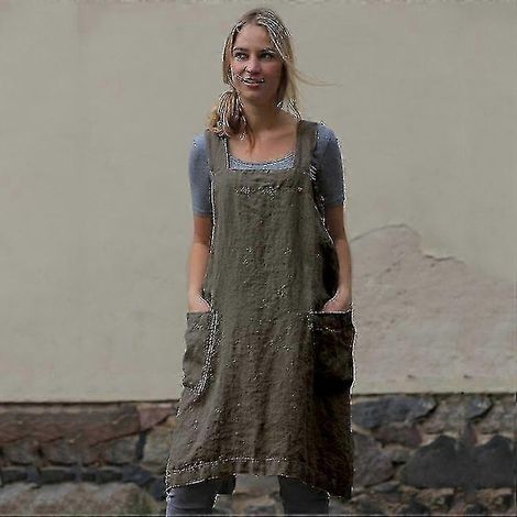 Tablier d'intérieur pour femme - Coton et lin, style à bretelles croisées