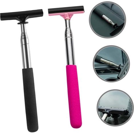 Limpiaparabrisas para espejo retrovisor, Limpiaparabrisas portátiles, Telescópico hasta 98 cm, Accesorios para coche, Negro/Rosa (1/5)