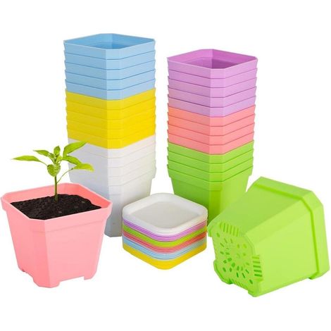 24x Kleine Blumentöpfe Kunststoff 7cm Bunt mit Untersetzer für Sukkulenten (1/5)