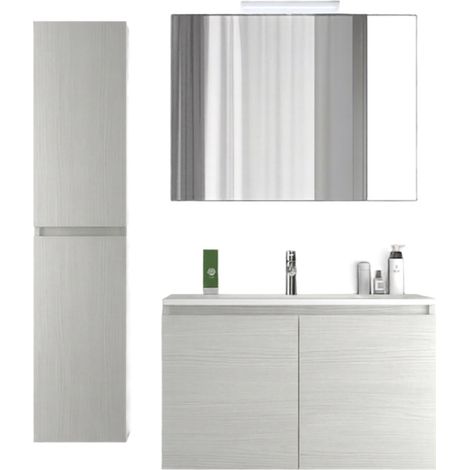 Mobile da Bagno Sospeso con Lavabo 60 cm e Specchio Bali Two Bianco Frassinato (1/2)