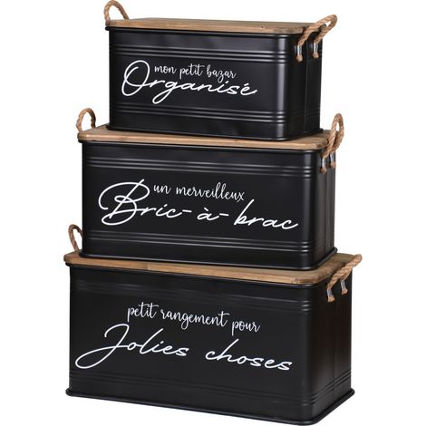 Ensemble de 3 caisses de rangement rectangulaires en métal DOCK