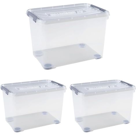 1 Boîte De Rangement, 4 Roulettes, Fond Renforcé, Couvercle À Clips, Empilable, Pour Garage Buanderie (1/5)