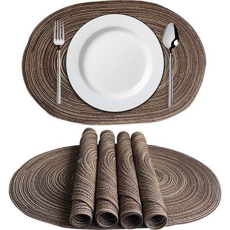 Set de nappe de table ovales tissées en polypropylène - 50x35 cm - Couleurs assorties (Vert, Brun, Gris, Jaune) - Résistant à la chaleur et lavable - 4 nappes (1/5)