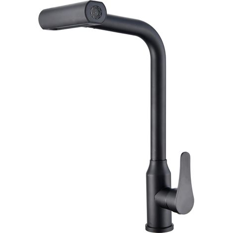 Kitchen sink mixer tap with pull-out sprayer, single swivel handle, 4-function stainless steel kitchen tap for standard UK fittings, matte black (1/5)
