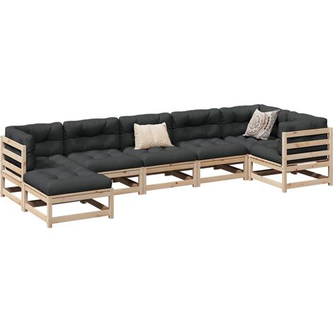 Set de sofás jardín 7 pzas con cojines madera maciza pino vidaXL (1/5)