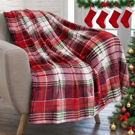 Plaid - Couverture De Noël - 130 X 100 Cm - En Polyester - Rouge - Pour Décoration Festive Et Confort Hivernal - 1 Pièce (1/5)