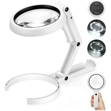 Loupe éclairante 5X 11X avec support pliable – Diamètre lentille 75mm – 8 lampes LED réglables – Alimentation USB ou 3 piles AAA (1/5)
